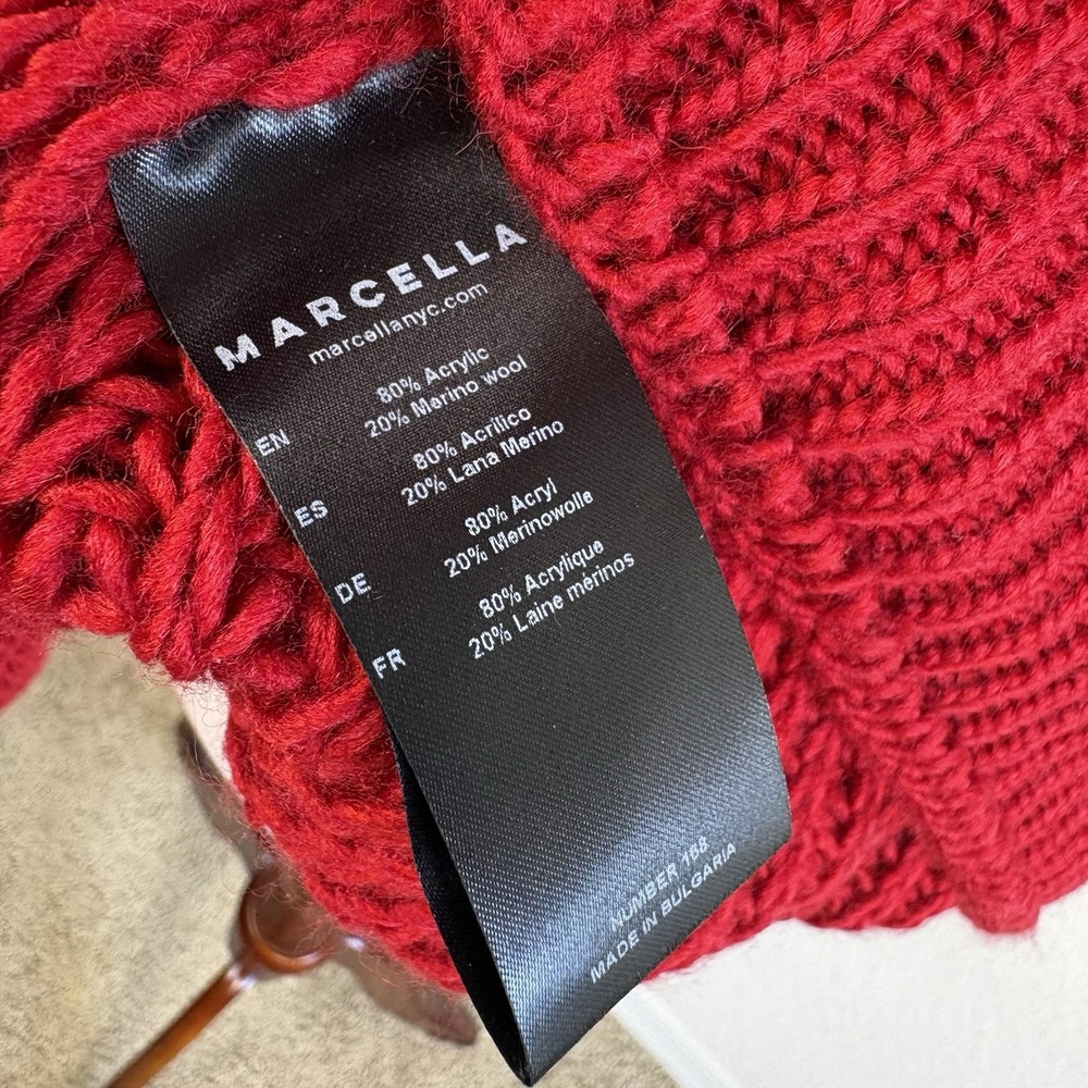 Marcella L Audrey Sweater Oversized Red Chunky Knit Fisherman Wool Roll neck NYC - Picture 10 of 10